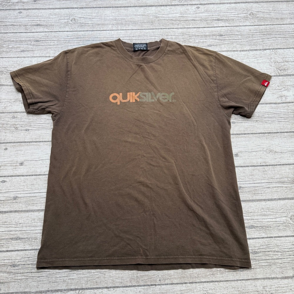 Quiksilver T-Shirt Men's Large Brown Loose Short Sleeve Cotton Streetwear Surfer